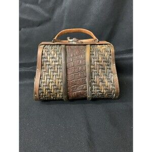 Vintage Woven Wood Rattan Handbag Purse